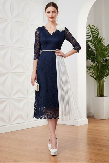 V-Neck Long Sleeves Appliques A-Line Mother of Bride Dress