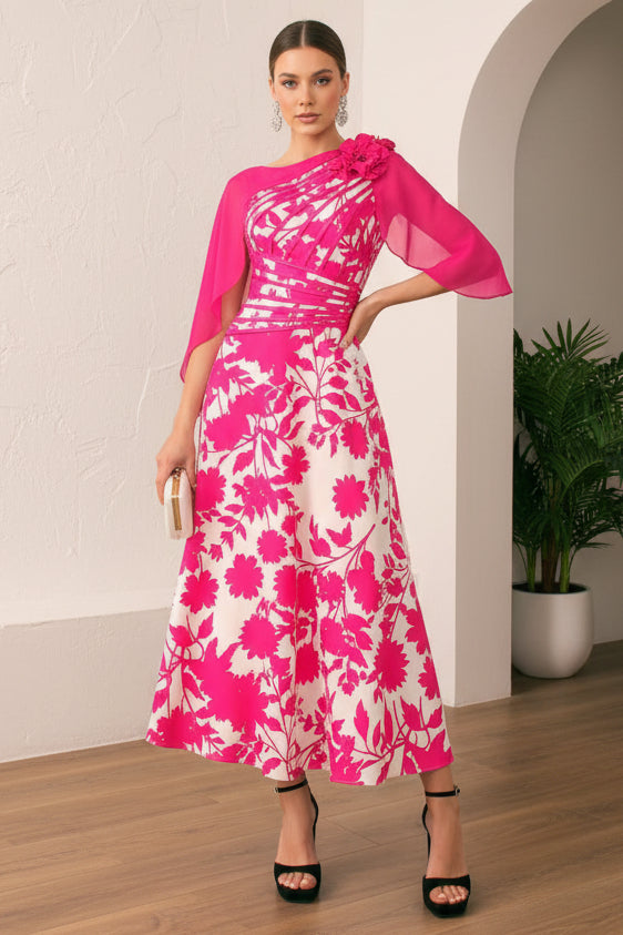 Floral Printed A-Line Mother of Bride Dress