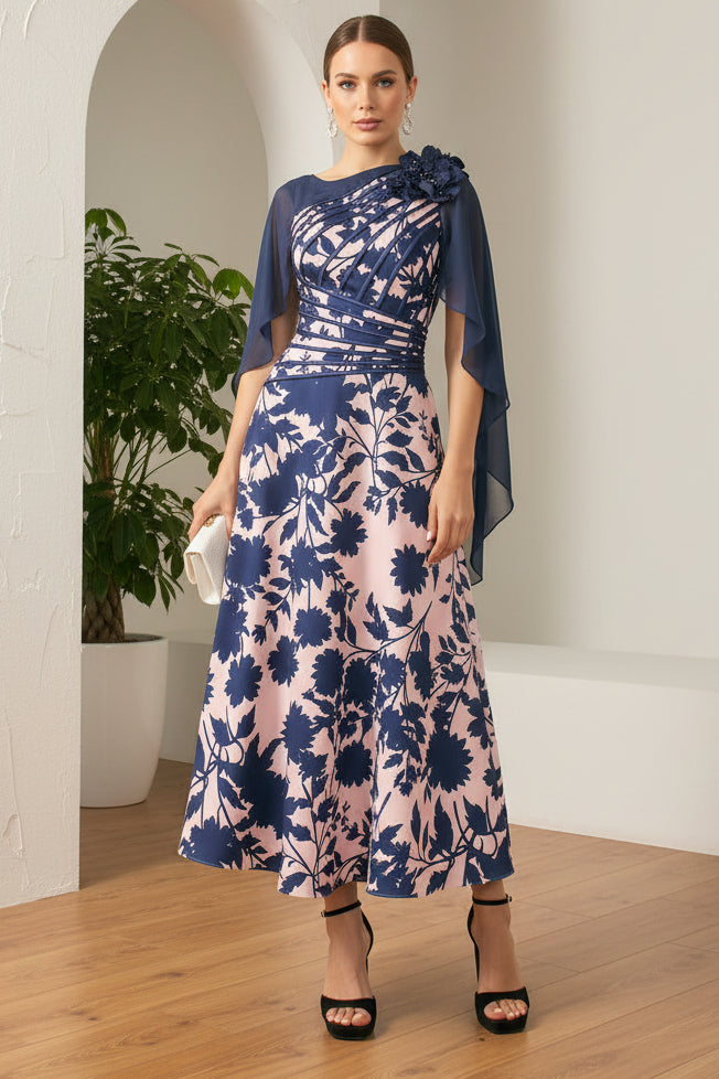 Floral Printed A-Line Mother of Bride Dress