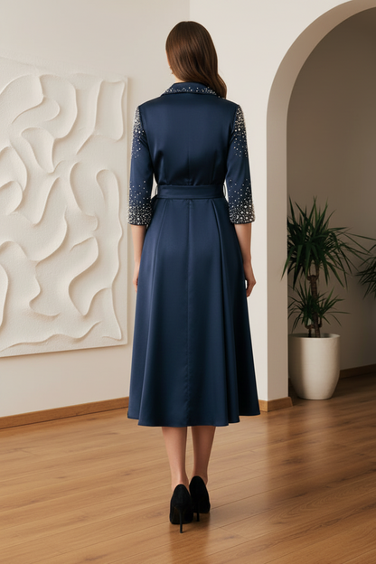 V-Neck Long Sleeves Beaded A-Line  Mother of Bride Dress