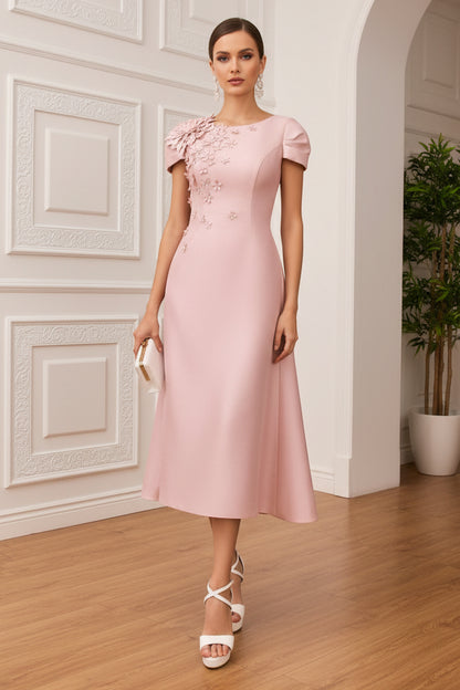 Scoop Short Sleeves Appliques A-Line Mother of Bride Dress