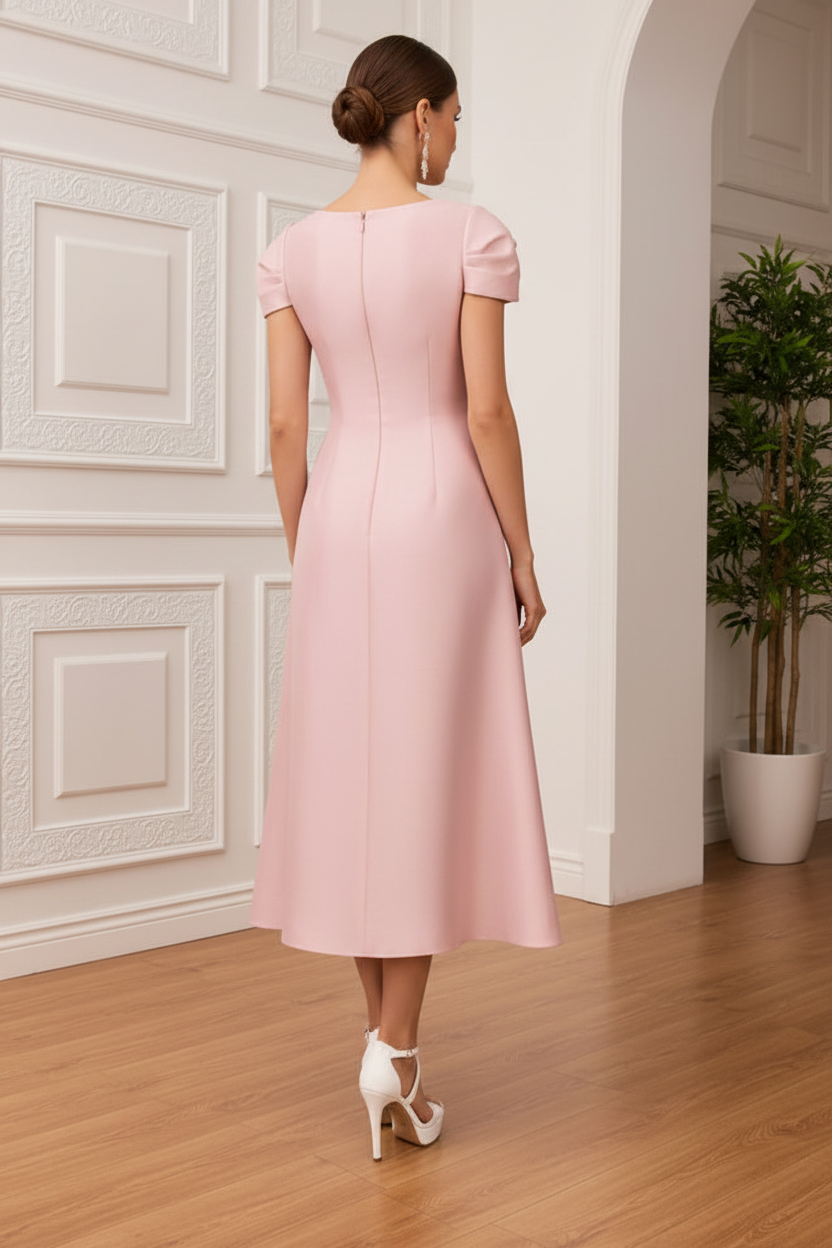 Scoop Short Sleeves Appliques A-Line Mother of Bride Dress