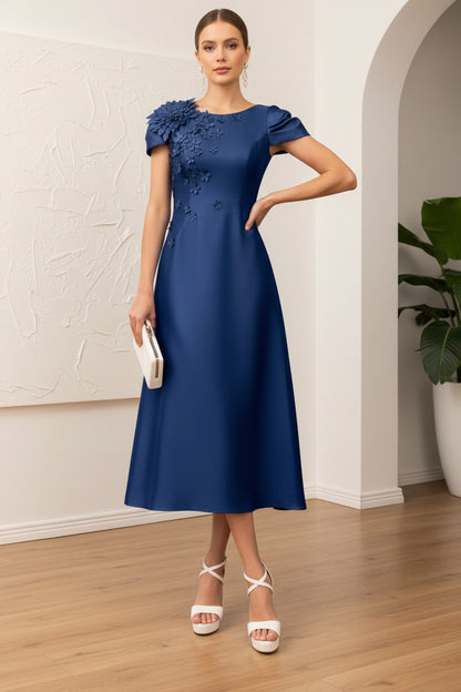 Scoop Short Sleeves Appliques A-Line Mother of Bride Dress