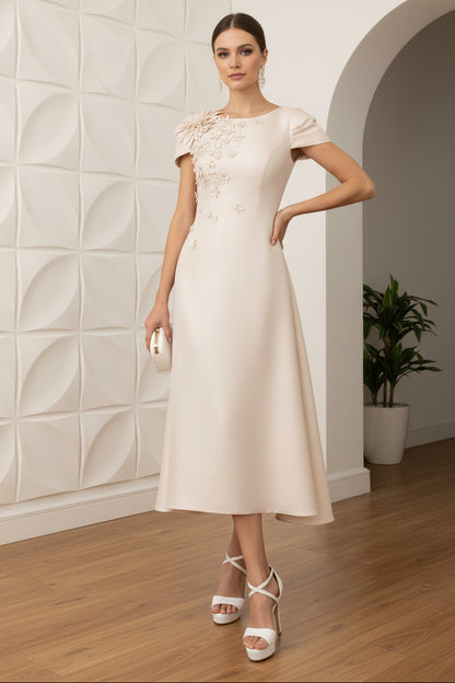 Scoop Short Sleeves Appliques A-Line Mother of Bride Dress