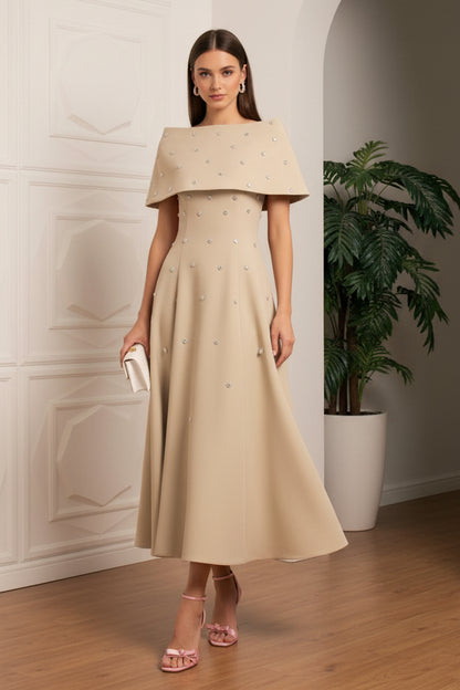 Off-Shoulder Beaded A-Line Mother of Bride Dress