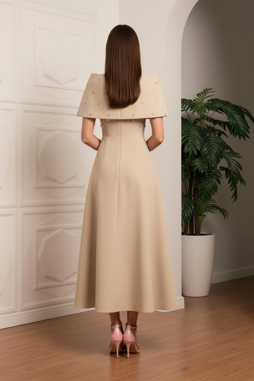 Off-Shoulder Beaded A-Line Mother of Bride Dress