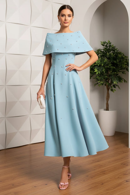 Off-Shoulder Beaded A-Line Mother of Bride Dress