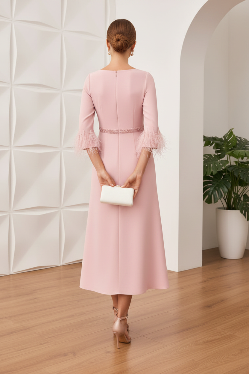 V-Neck Feathered Long Sleeves A-Line Cocktail Dress