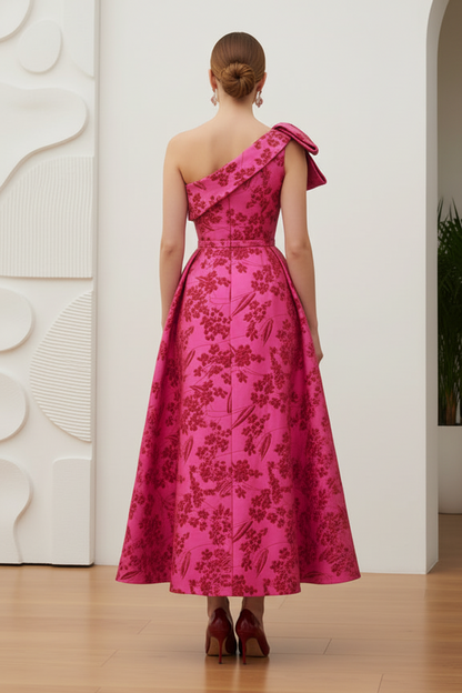 One Shoulder Floral Printed Sheath Mother of Bride Dress