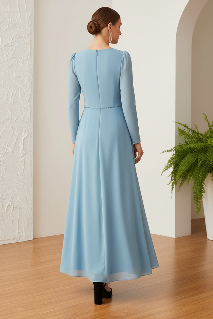 V-Neck Long Sleeves A-Line Mother of Bride Dress
