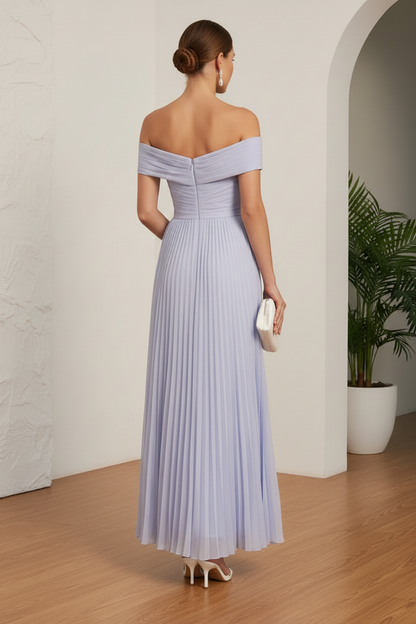 Off-Shoulder Pleated Appliques A-Line Wedding Guest Dress