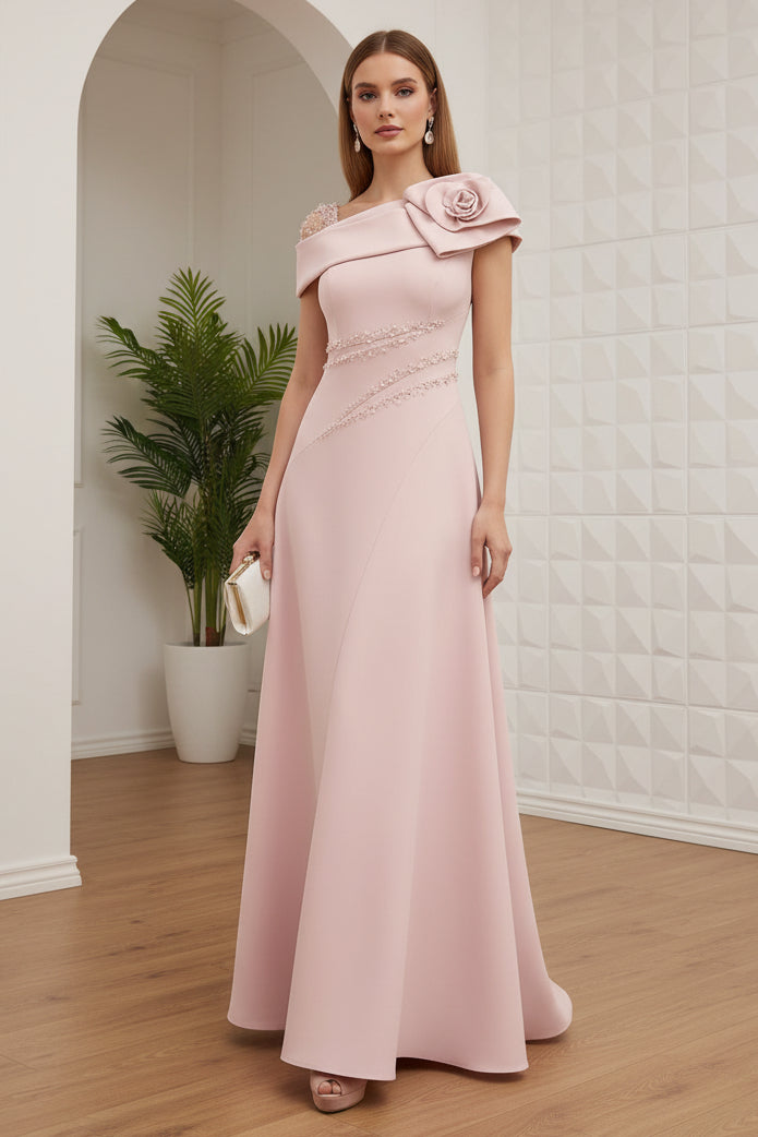 One Shoulder Beaded  3D Floral A-Line Mother of Bride Dress
