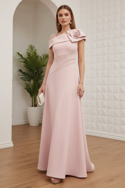 One Shoulder Beaded  3D Floral A-Line Mother of Bride Dress