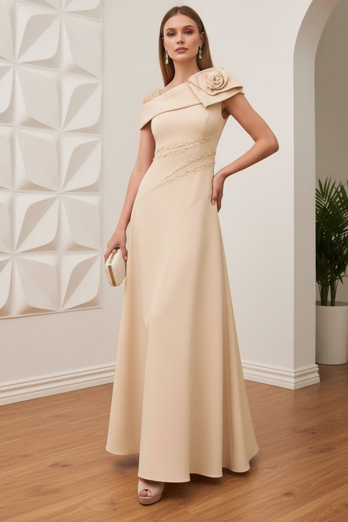 One Shoulder Beaded  3D Floral A-Line Mother of Bride Dress