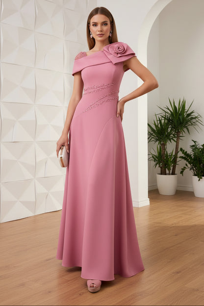 One Shoulder Beaded  3D Floral A-Line Mother of Bride Dress