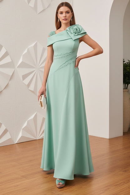 One Shoulder Beaded  3D Floral A-Line Mother of Bride Dress