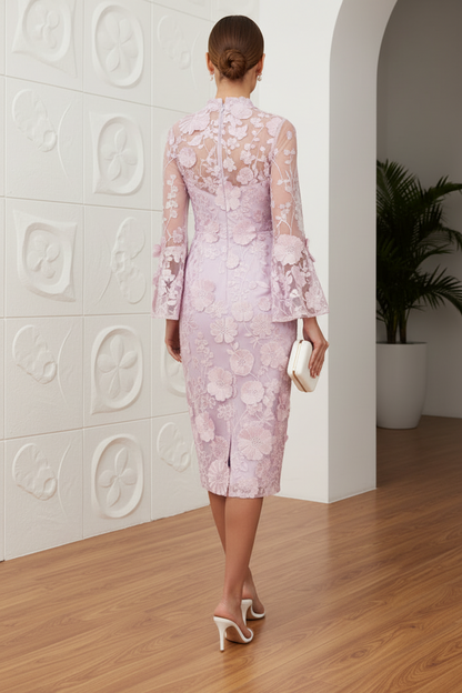 Scoop Long Sleeves Appliques Sheath Cocktail Dress