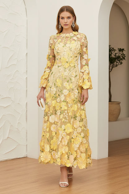 Scoop Long Sleeves Appliques A-Line Wedding Guest Dress