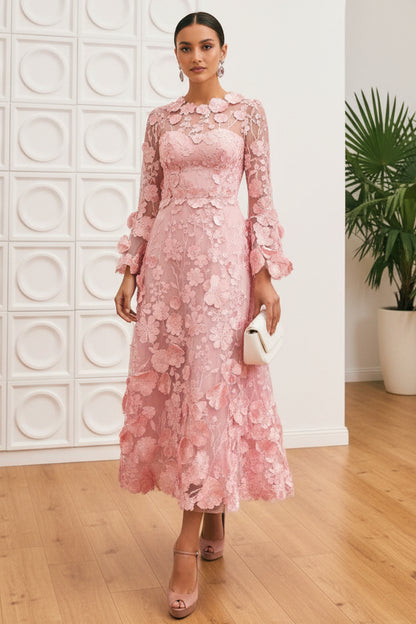 Scoop Long Sleeves Appliques A-Line Wedding Guest Dress