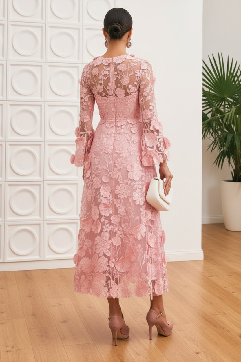 Scoop Long Sleeves Appliques A-Line Wedding Guest Dress