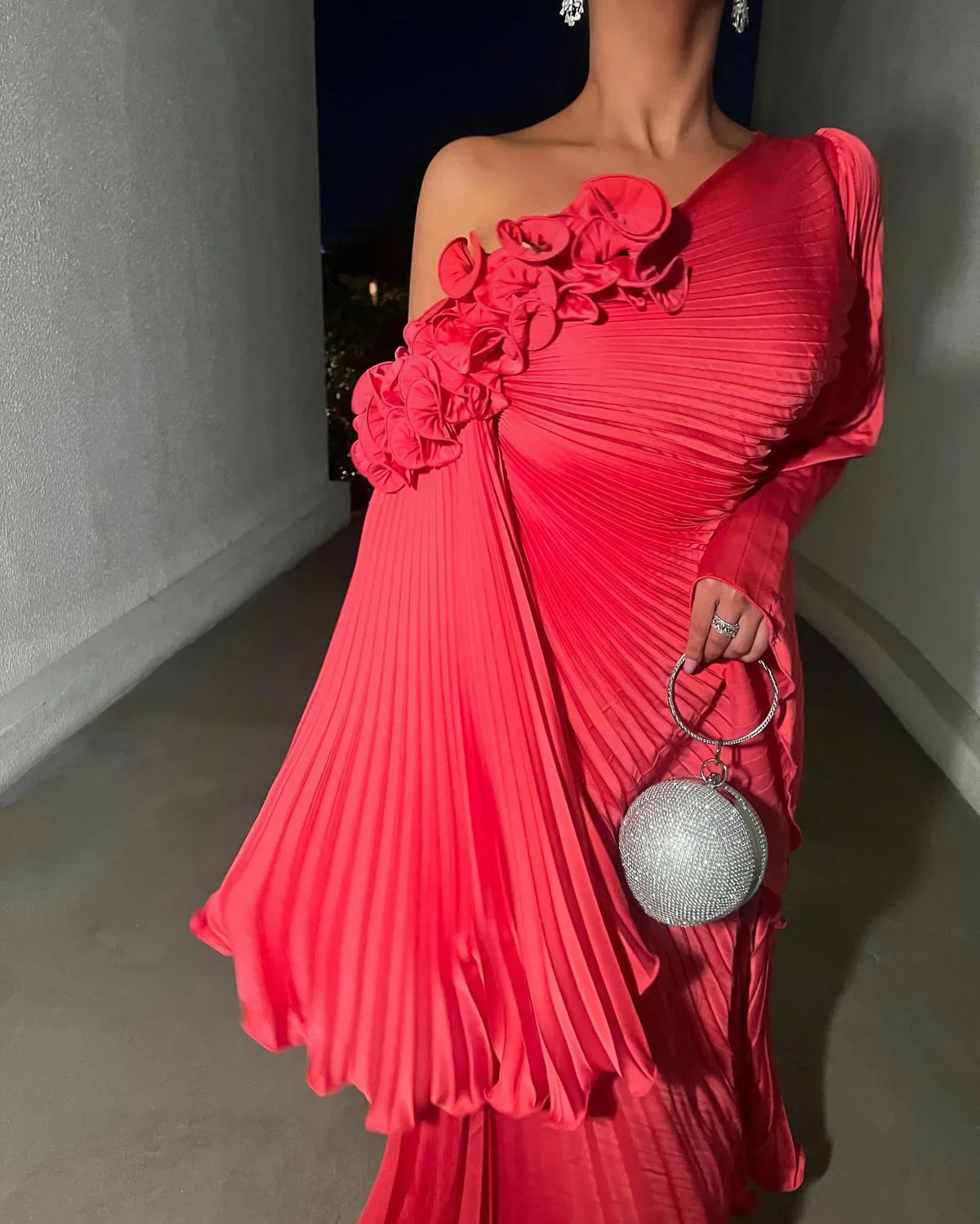 One Shoulder Long Sleeves A-Line Evening Dress