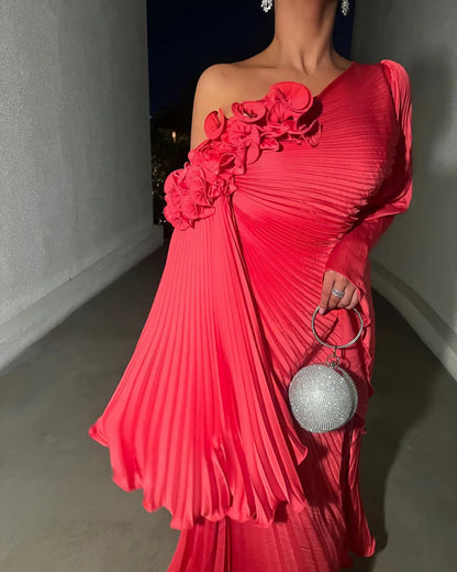 One Shoulder Long Sleeves A-Line Evening Dress