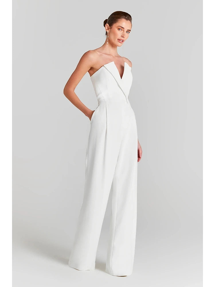 Pearl Mesh Bodysuit and White Jumpsuit Set