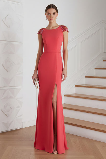 Scoop  Cap Sleeves Beaded Mermaid Mother of Bride Dress
