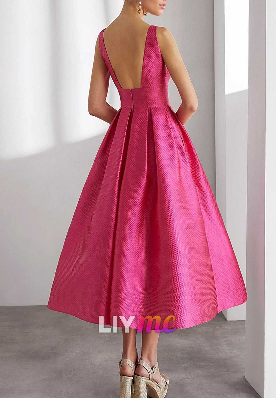 A-Line Cocktail Dresses Beach Wedding Elegant Dress Formal Square Neck Satin with Glitter Slit Shouder