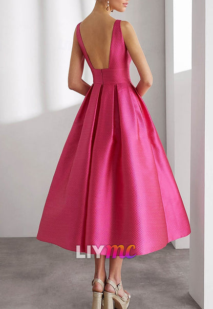 A-Line Cocktail Dresses Beach Wedding Elegant Dress Formal Square Neck Satin with Glitter Slit Shouder