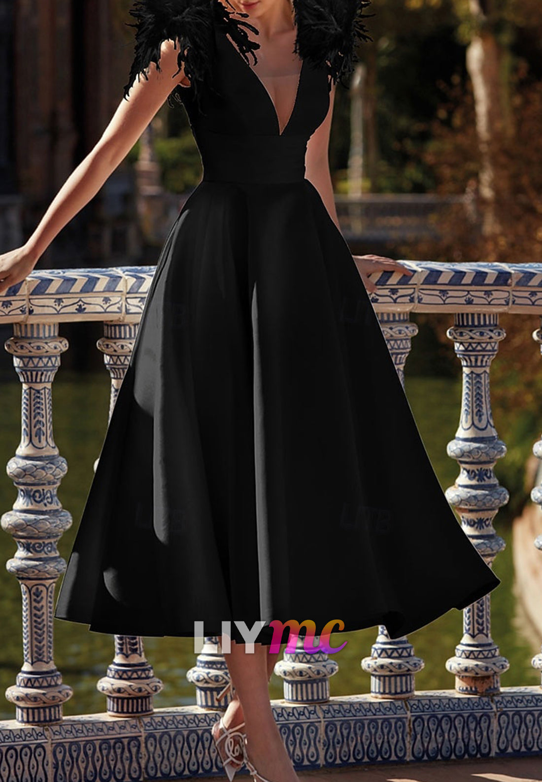 A-Line Cocktail Dresses Elegant Dress Wedding Guest Ankle Length Sleeveless V Neck Pocket Satin