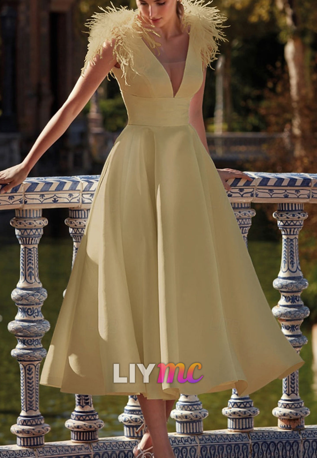 A-Line Cocktail Dresses Elegant Dress Wedding Guest Ankle Length Sleeveless V Neck Pocket Satin