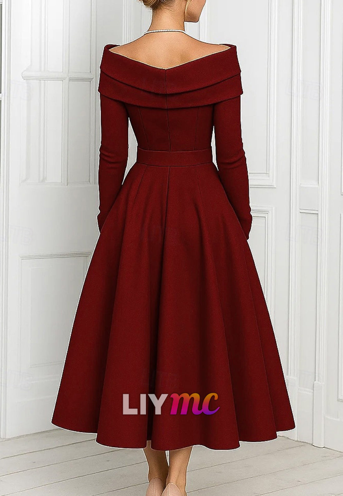 A-Line Cocktail Dresses Elegant Formal Dress Formal Wedding Tea Length Long Sleeve