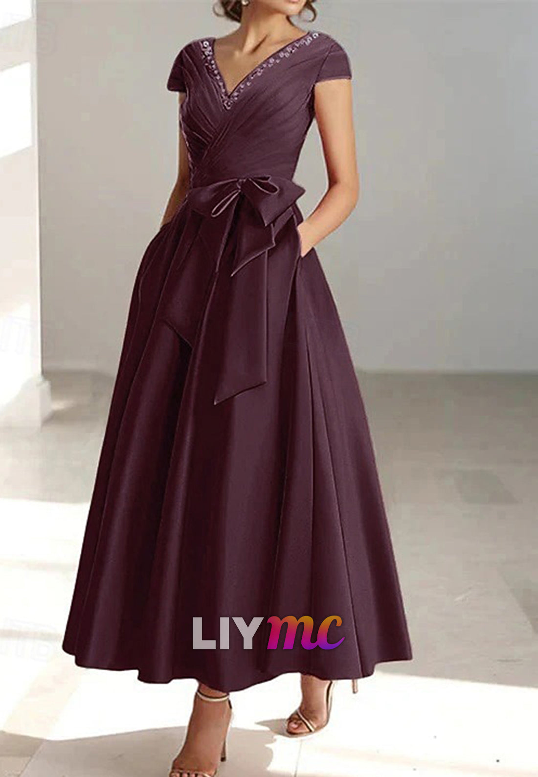 A-Line Cocktail Dresses Elegant Formal Wedding Guest Ankle Length Short Sleeve