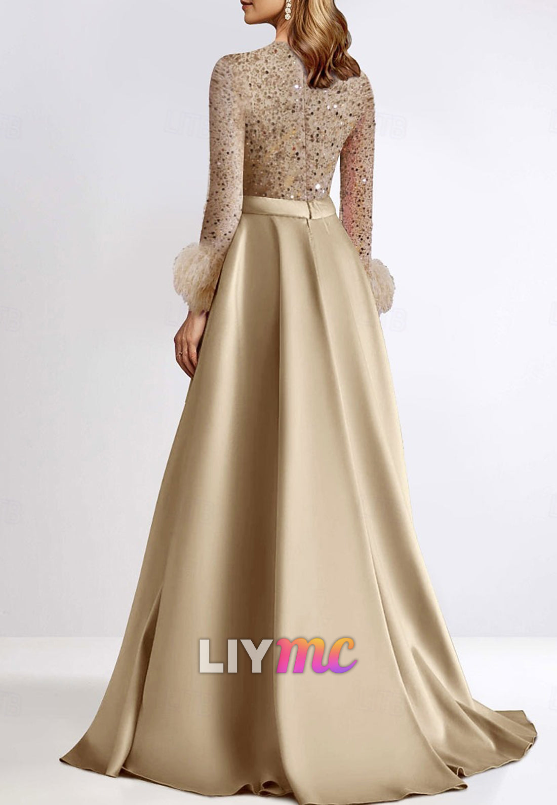 A-Line Evening Gown Elegant Dress Formal Floor Length Long Sleeve V Neck Mother Of the Bride Dress