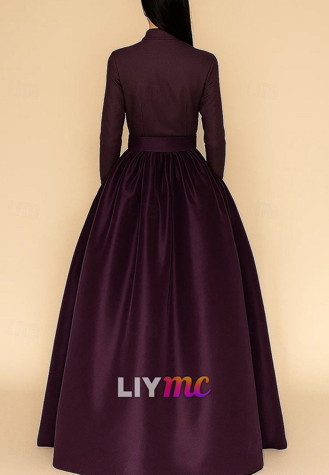 A-Line Floor Length Evening Gown Ball Gown Formal Dress Elegant Silky Long Sleeve
