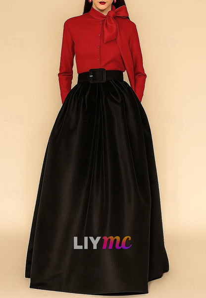 A-Line Floor Length Evening Gown Ball Gown Formal Dress Elegant Silky Long Sleeve