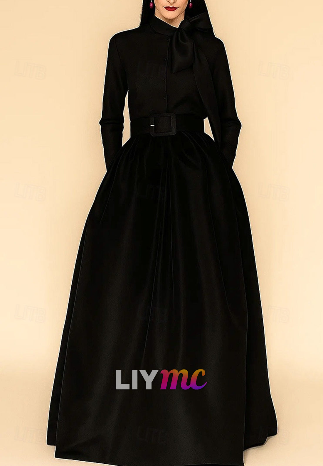 A-Line Floor Length Evening Gown Ball Gown Formal Dress Elegant Silky Long Sleeve