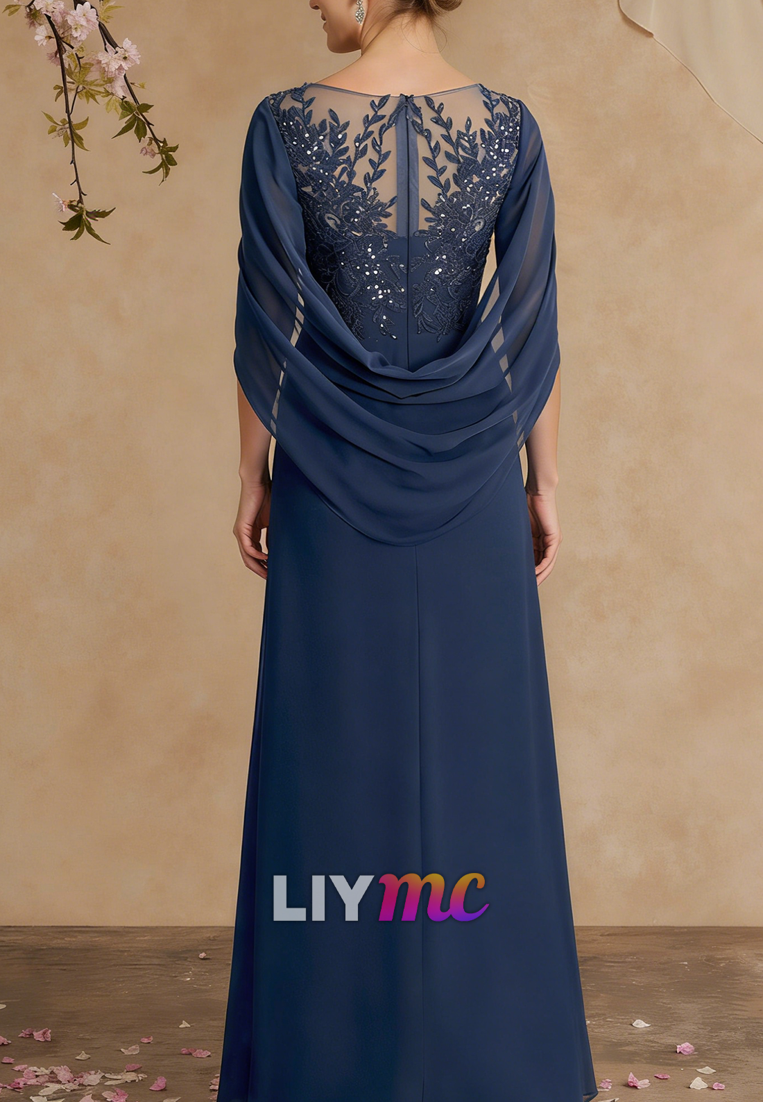 A-Line Illusion Neck Chiffon Mother Of The Bride Dresses With Appliques