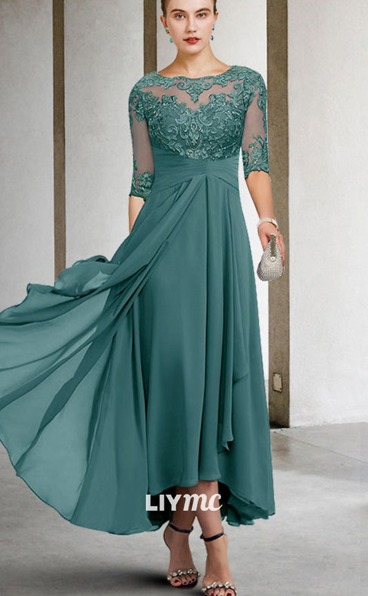 M1004 - A-Line Mother of the Bride Dress Bateau Floor-Length with Appliques