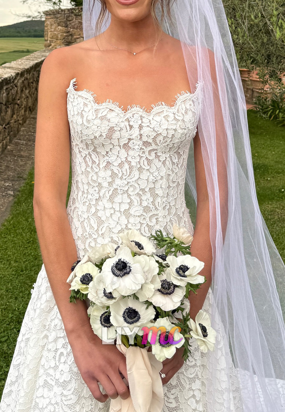 A-Line Off-Shoulder Full Lace Appliques A-Line Wedding Dress