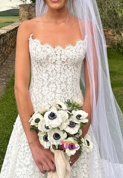 A-Line Off-Shoulder Full Lace Appliques A-Line Wedding Dress