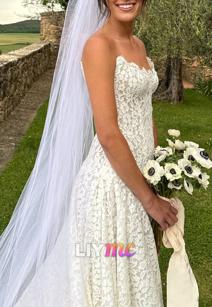A-Line Off-Shoulder Full Lace Appliques A-Line Wedding Dress