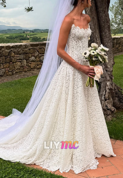 A-Line Off-Shoulder Full Lace Appliques A-Line Wedding Dress