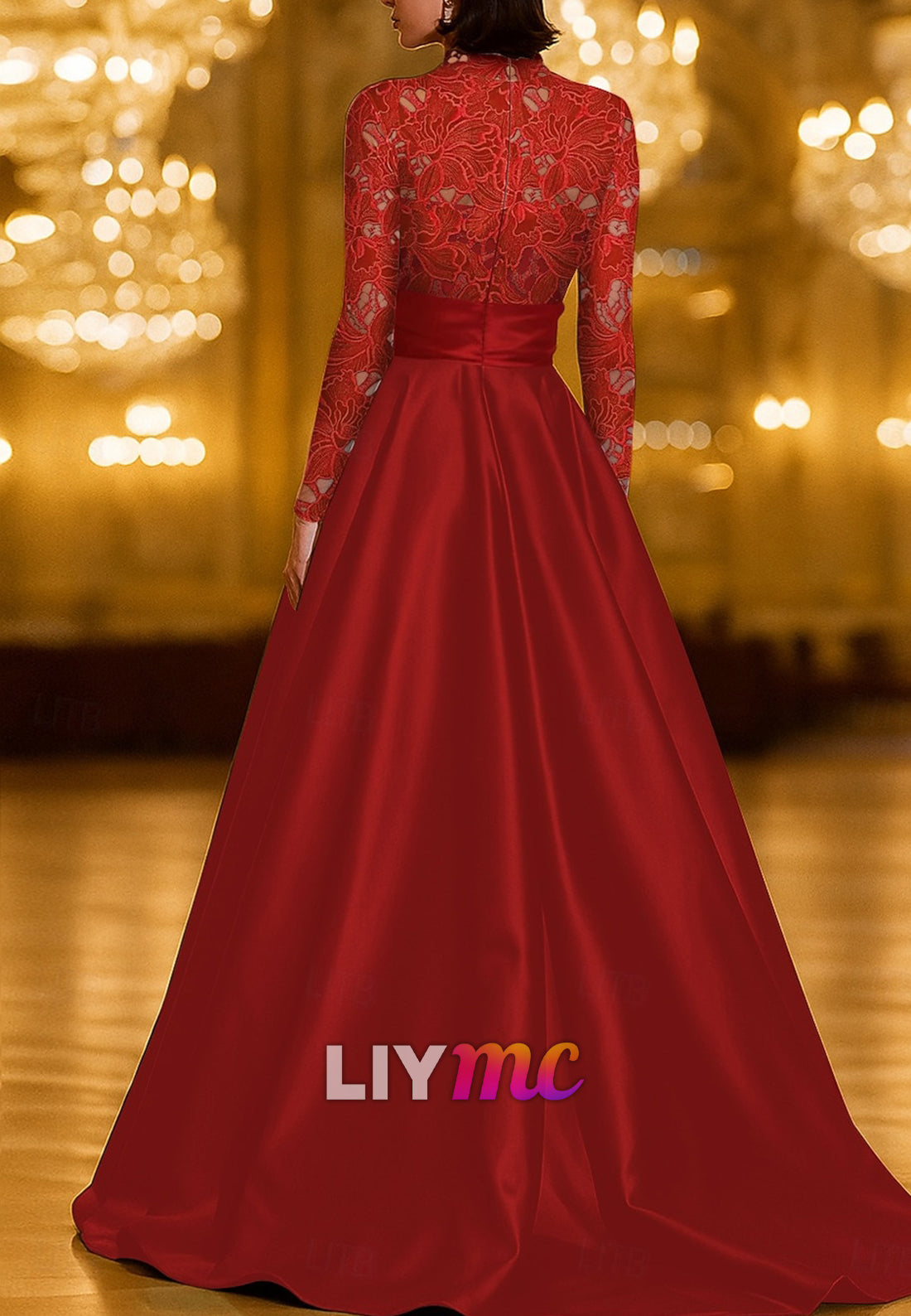 A-Line Sweep Brush Train Evening Gown Ball Gown Formal Dress Elegant Glittering Silky Long Sleeve