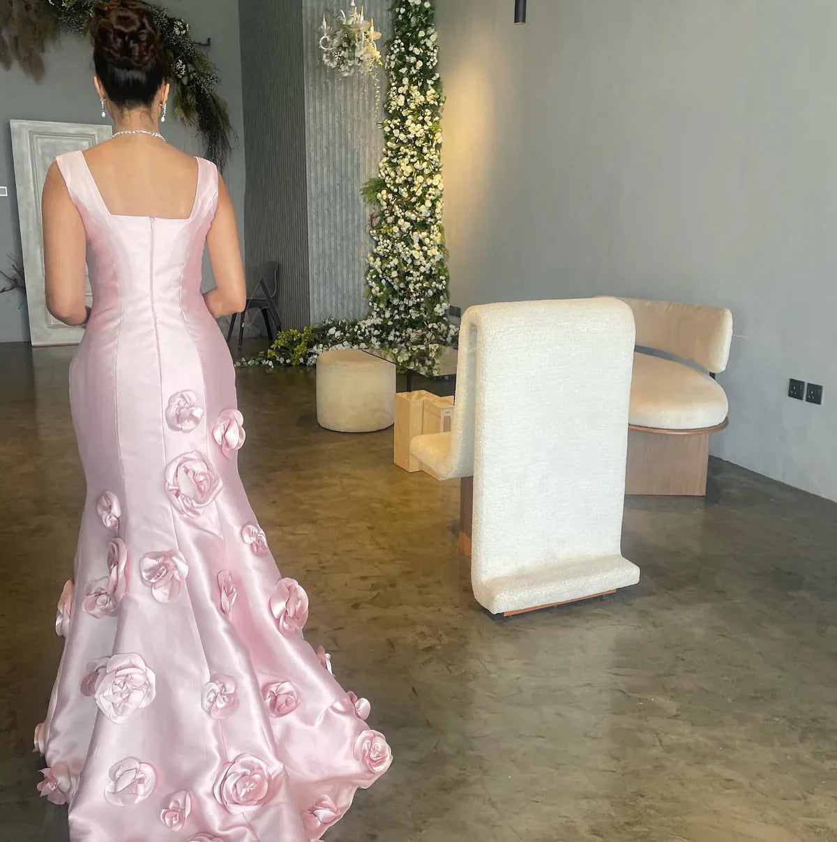 Sweetheart Straps Floral Embellished Satin Mermaid Evening Dress