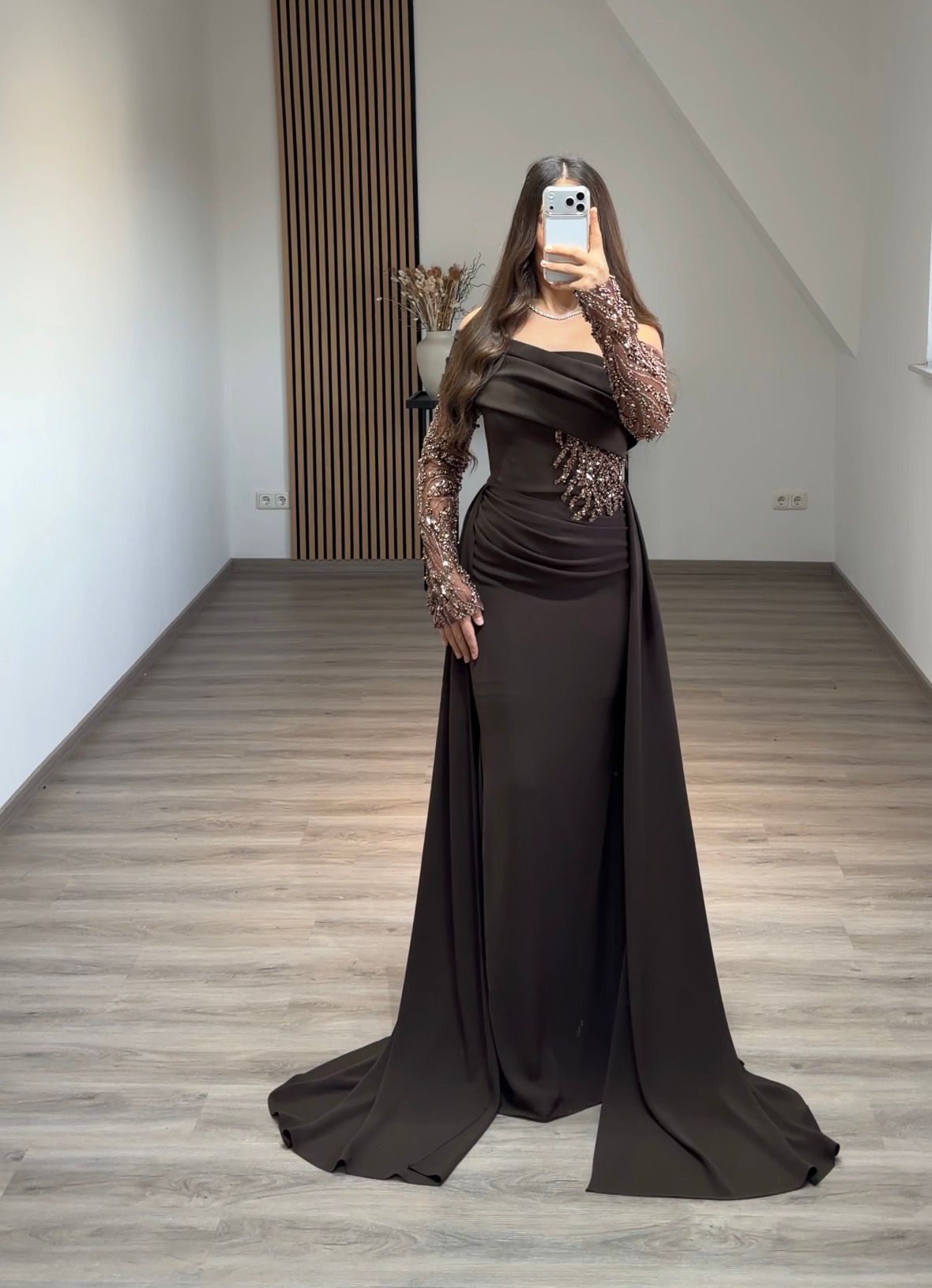 Asymmetrical Long Sleeves Sequins Mermaid Formal Dress