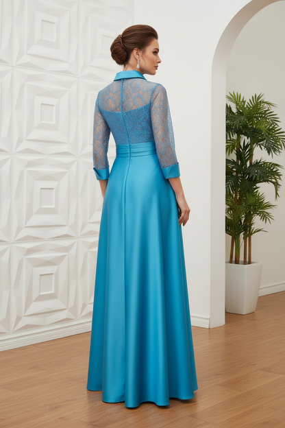 A-line Mikado Dress V-Neck Lace Appliques Mother of Bride Dress