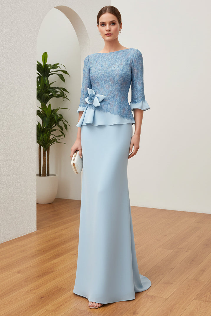 Scoop Long Sleeves Appliques Mermaid Mother of Bride Dress