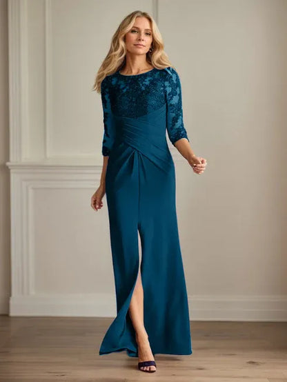 Scoop Long Sleeves Appliques Sheath Prom Dress